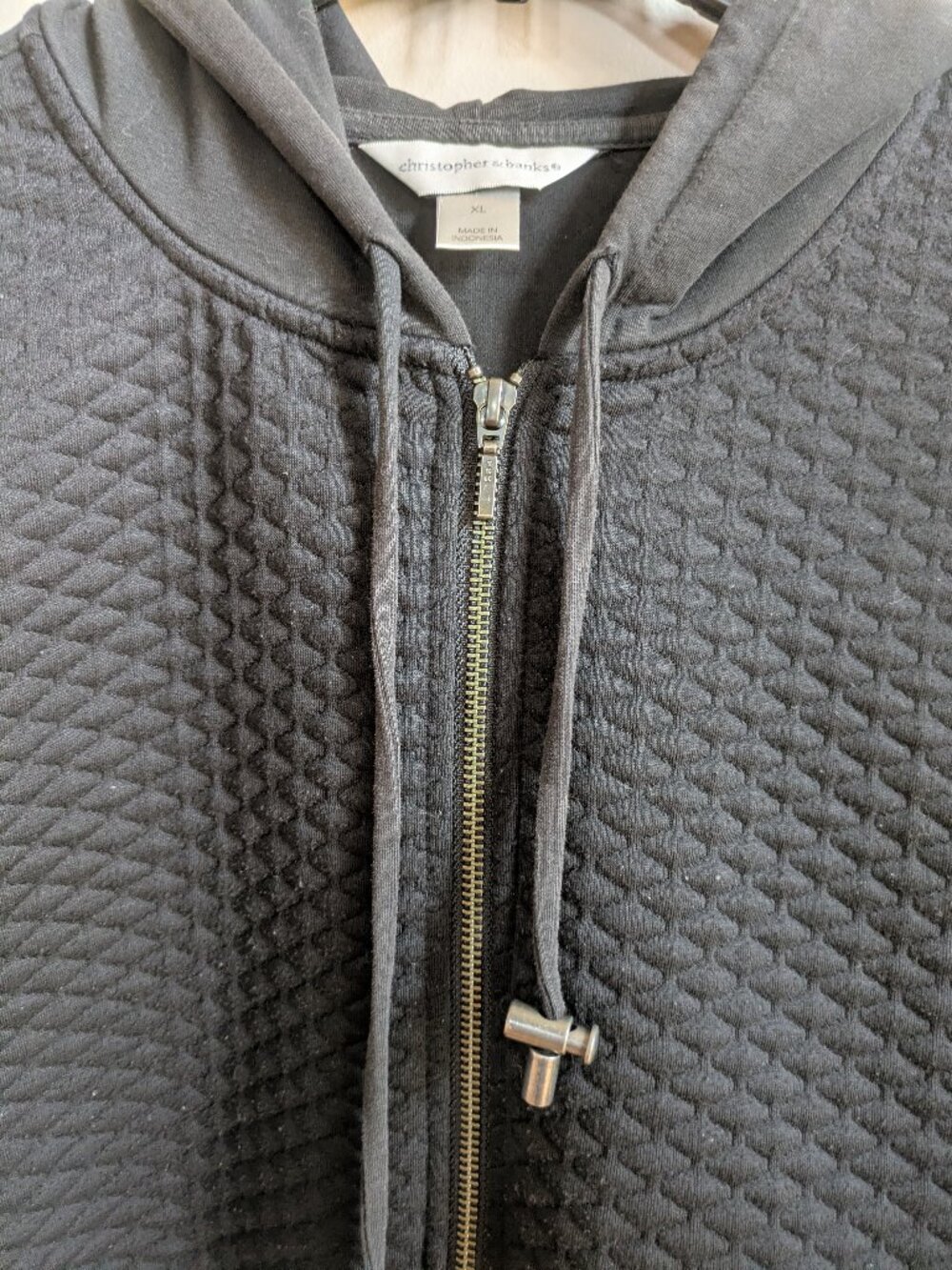 Christopher banks womens quilted front hooded black zip up size xl #441